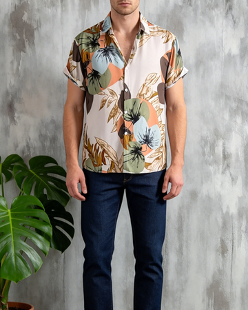 Vintage Botanical Print Short Sleeve Shirt